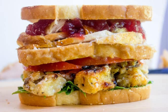 Ross Geller's legendary Turkey Moist Maker Sandwich in all its glory. Turkey breast, stuffing, cranberry sauce and the important moist maker layer, this is the sandwich of your dreams. 