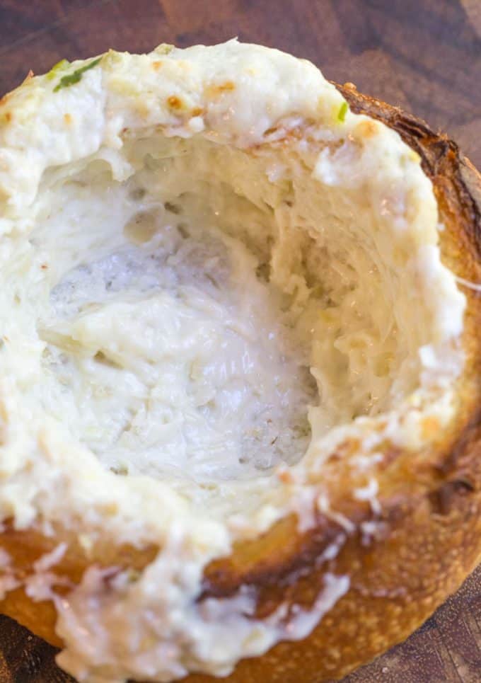 How to bake artichoke dip in bread bowl