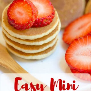 Mini Pancakes, sometimes called Silver Dollar are the easiest quickest little pancake bites that are perfect for parties, brunches, kids and pancake kabobs! dinnerthendessert.com