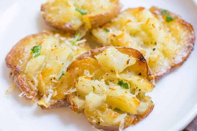 Parmesan Garlic Crash Hot Potatoes - Dinner, then Dessert