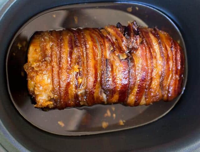 Slow Cooker Pork Loin in black crock pot