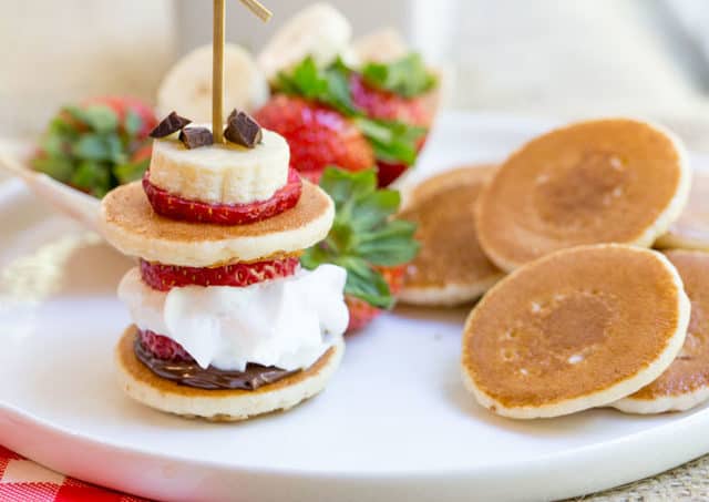 Banana Split Pancake Bites on plate