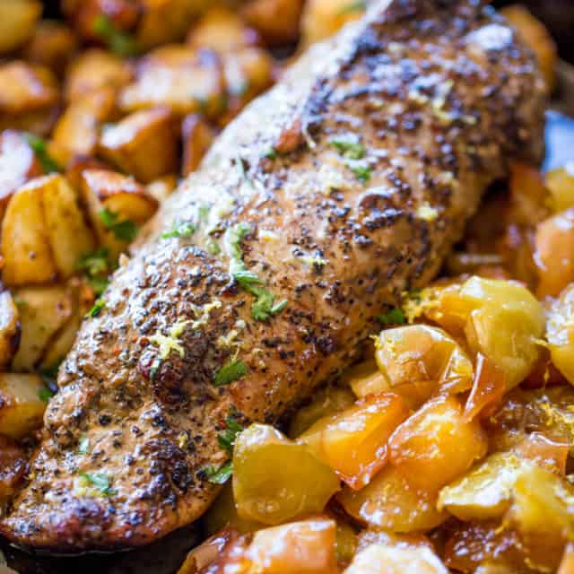 Honey Apple Pork with Potatoes (One Pan!) - Dinner, then Dessert