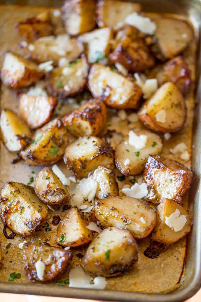 Parmesan Pesto Roasted Potatoes - Dinner, then Dessert