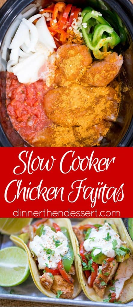 Slow Cooker Chicken Fajitas are made with homemade fajita seasoning mix, chicken, onions, bell peppers and fresh limes for the perfect easy weeknight meal.