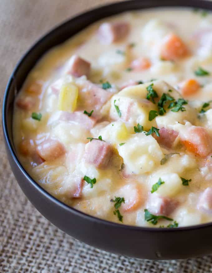 Slow Potato Cooker Dinner, - Soup Dessert Ham then and