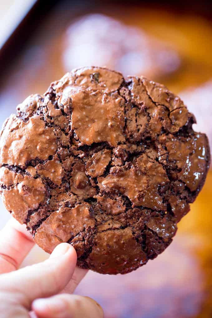 Flourless Chocolate Chewy Cookies are crispy and chewy with a fudgy center that take just a few minutes to make and taste like they came from a bakery!