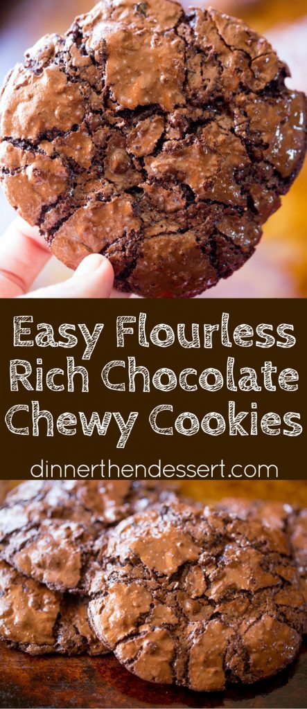 Flourless Chocolate Chewy Cookies are crispy and chewy with a fudgy center that take just a few minutes to make and taste like they came from a bakery!