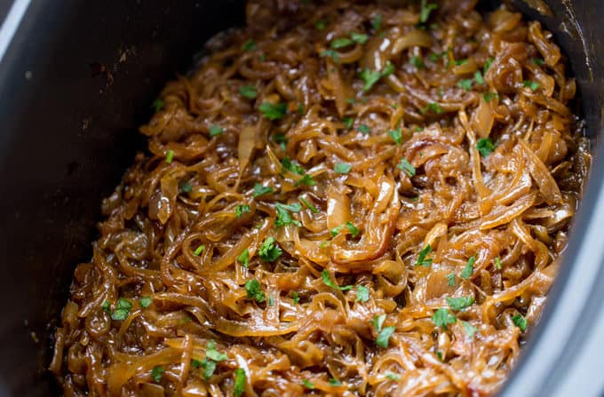 Crockpot Caramelized Onions requires no babysitting!