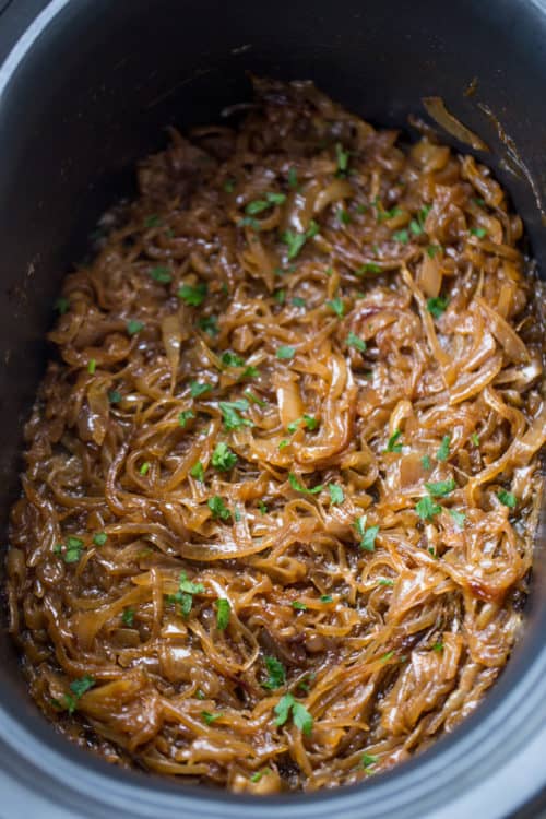 Slow Cooker Caramelized Onions {So MUCH Easier!} Dinner, then Dessert