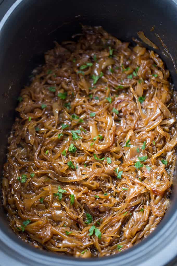 Slow Cooker Caramelized Onions in crockpot