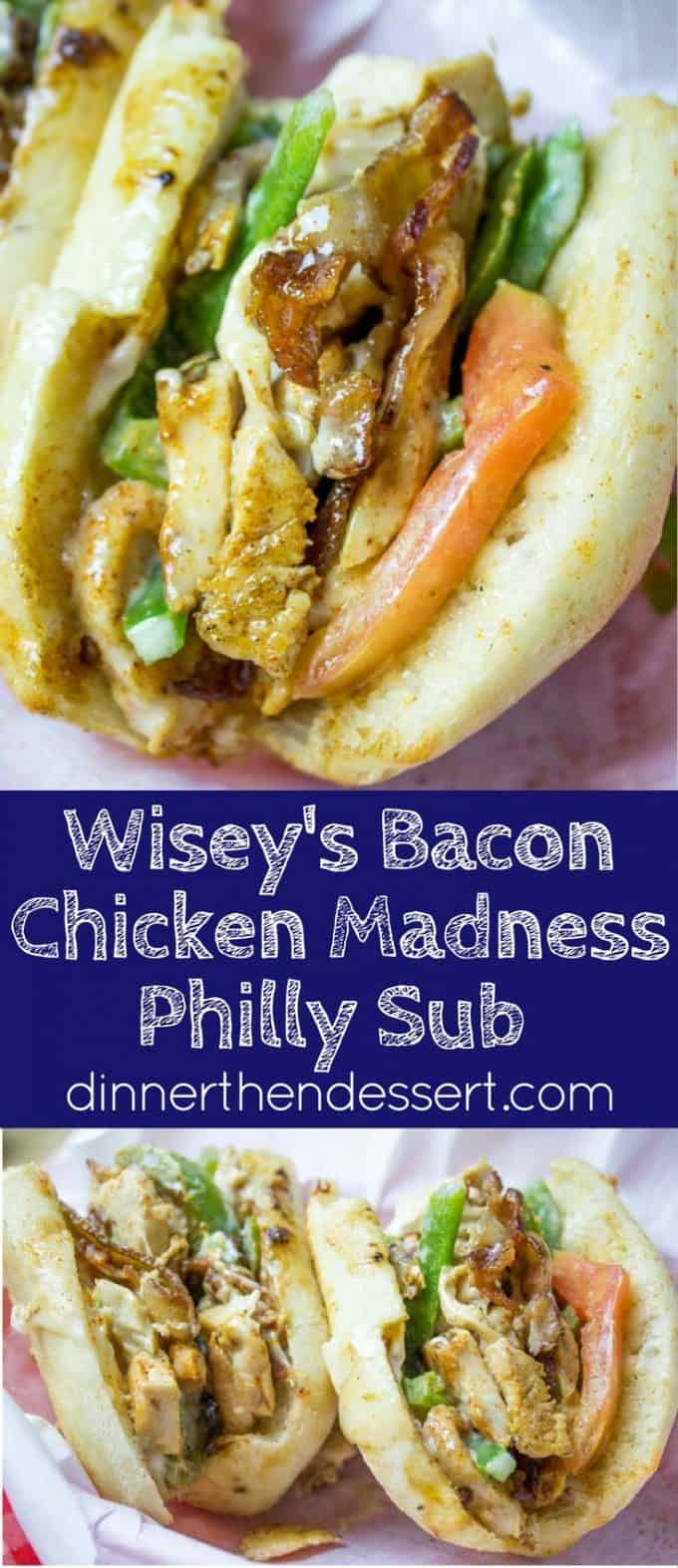 collage of Philly sub with chicken, garlic, and bacon,