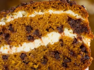 Chocolate Chip Pumpkin Cream Cheese Bread is all the comforts of pumpkin cake, chocolate and cheesecake all rolled into one delicious pound cake.