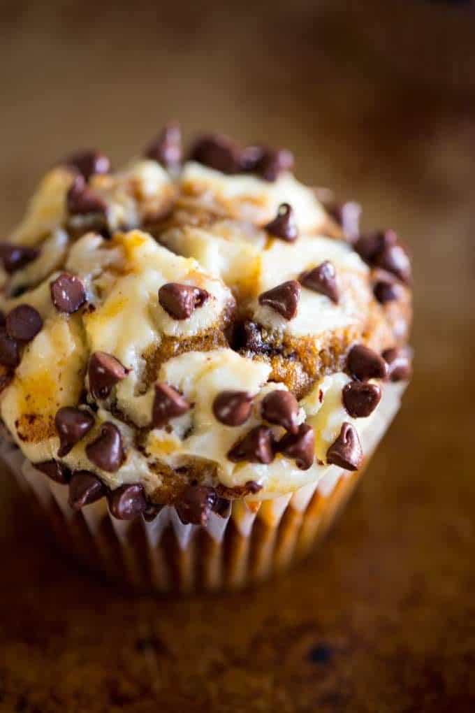 Chocolate Chip Pumpkin Cream Cheese Muffins are the perfect coffee shop or bakery style treat you'll love all year round full tangy, sweet and warm flavors.