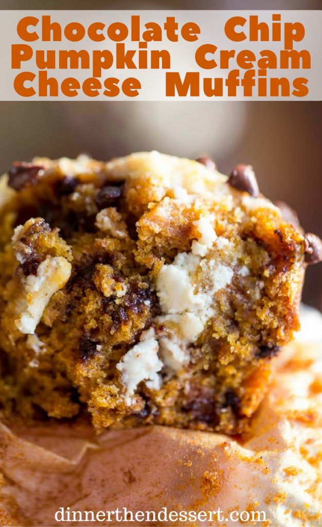 Chocolate Chip Pumpkin Cream Cheese Muffins are the perfect coffee shop or bakery style treat you'll love all year round full tangy, sweet and warm flavors.