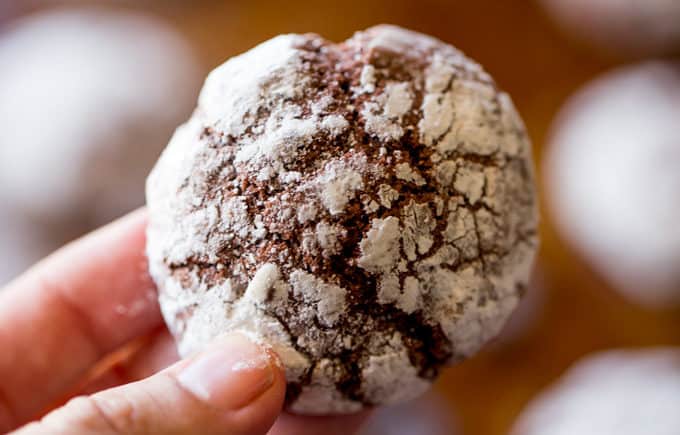 Dark Chocolate Crinkle Cookies are a holiday classic made with cocoa powder and melted dark chocolate are the chewiest and fudgiest cookies you'll make for your Christmas exchange this year!