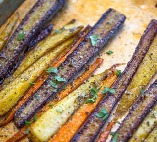 Garlic Butter Roasted Carrots on baking pan