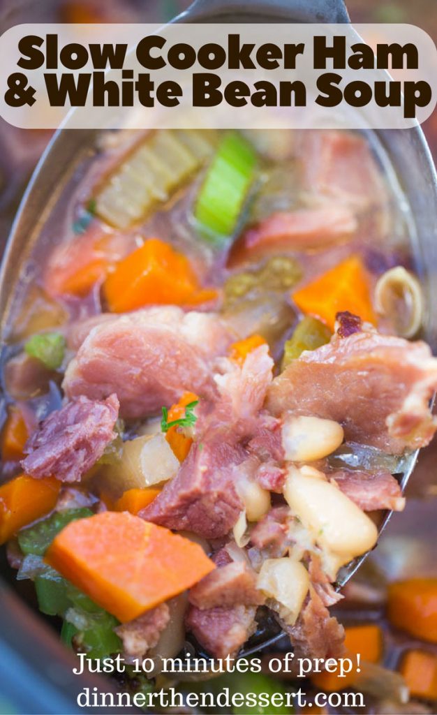 Slow Cooker Ham and White Bean Soup is the perfect recipe to make after you've enjoyed your holiday ham and want a cozy warm soup to help you recover from all the holiday cooking you just survived!