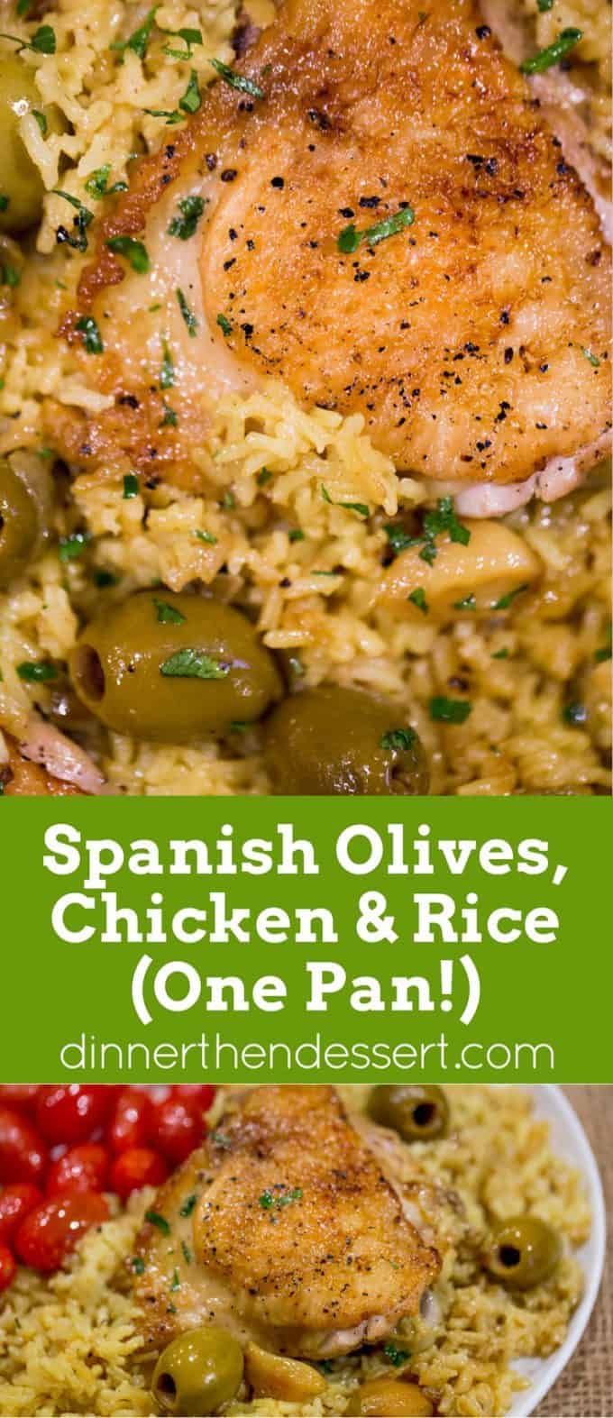 collage of Spanish chicken and rice.