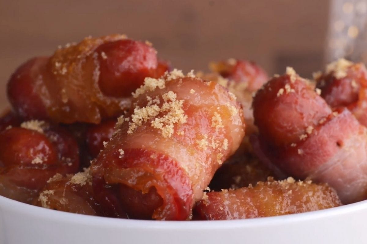 Brown Sugar Bacon Smokies in serving bowl