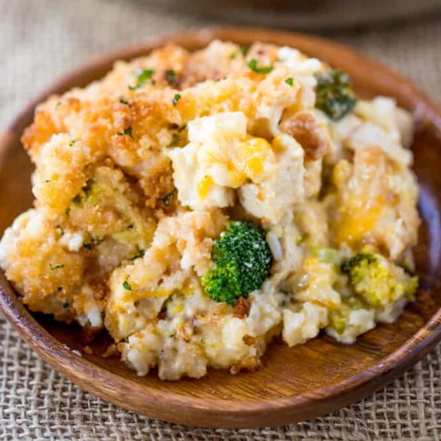 chicken broccoli rice casserole ready to serve