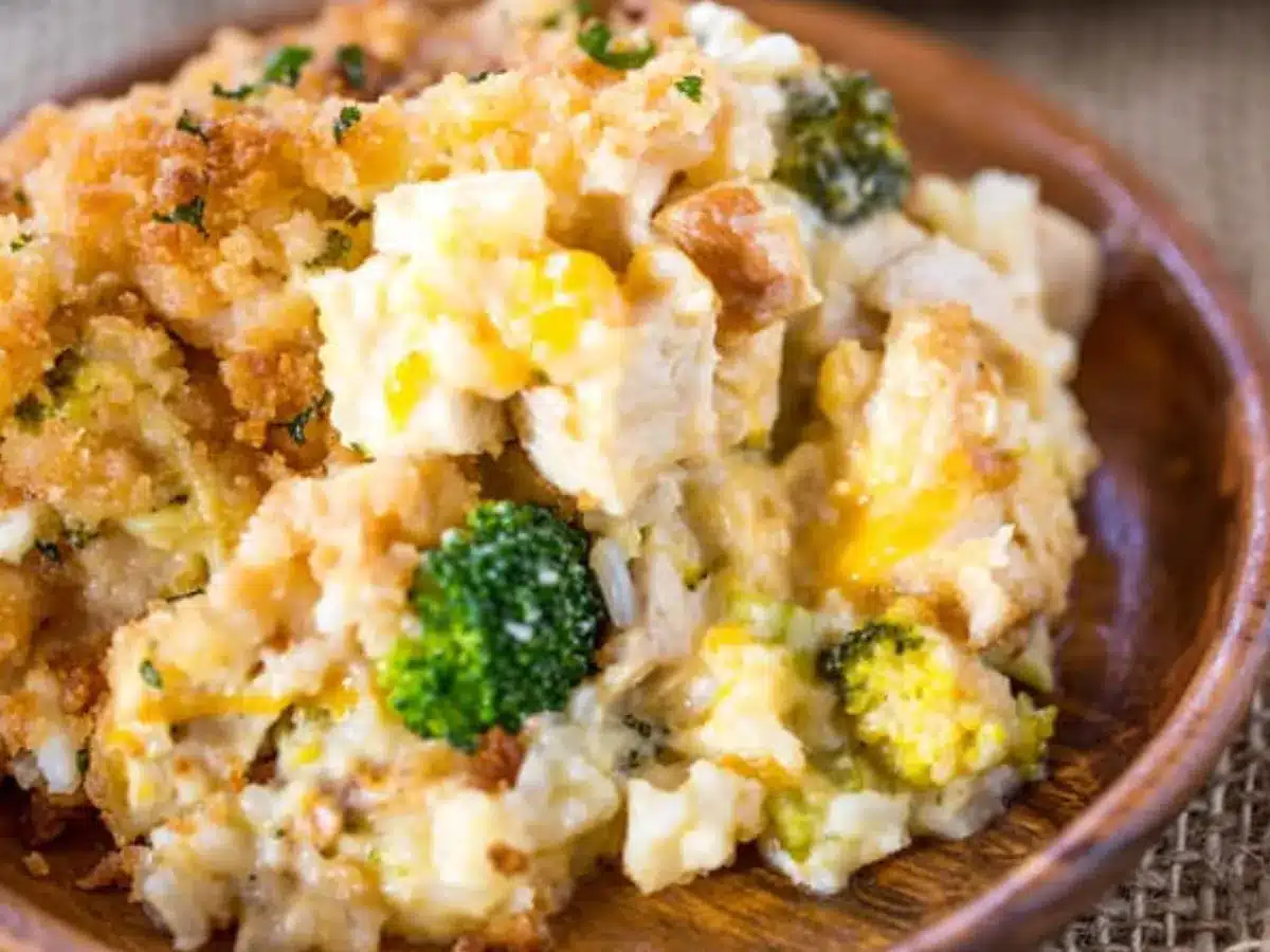 Side view of casserole served on plate