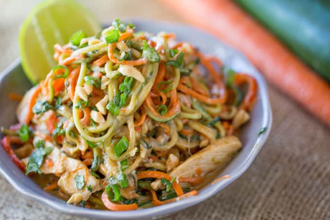 Thai Peanut Noodles with Spiralized Vegetables Recipe - Food Fanatic