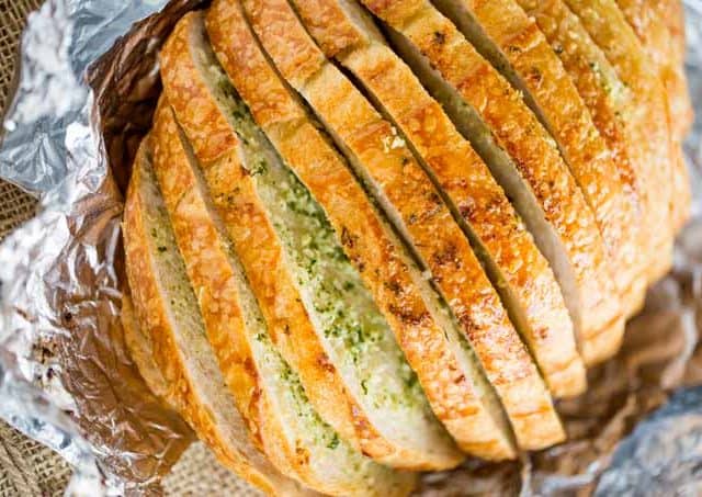 Sliced Garlic Bread Loaf top view