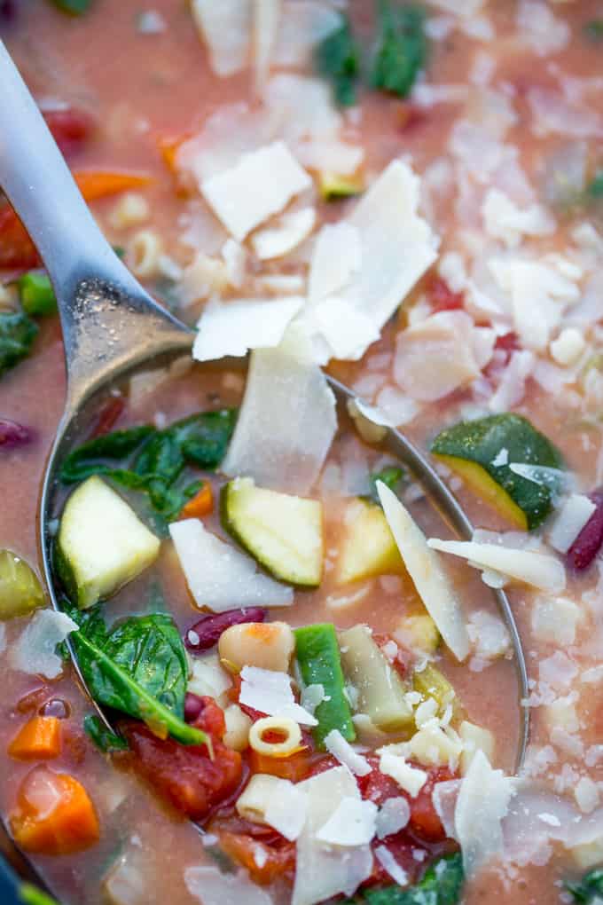 Slow Cooker Creamy Minestrone Soup is the perfect warm you up meal you'll enjoy through the winter months that is healthy and hearty and made with no cream!