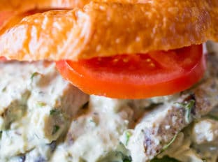 Creamy Lemon Basil Chicken Salad is the perfect lunch dish and takes just a few minutes in the food processor and some pre-cooked chicken.