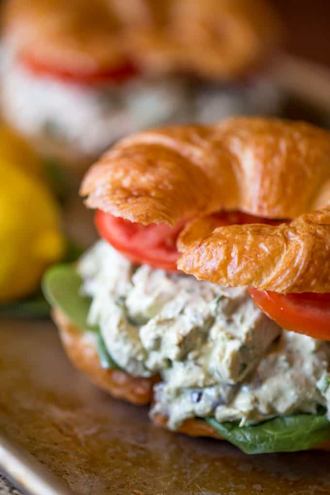 Creamy Lemon Basil Chicken Salad is the perfect lunch dish and takes just a few minutes in the food processor and some pre-cooked chicken.