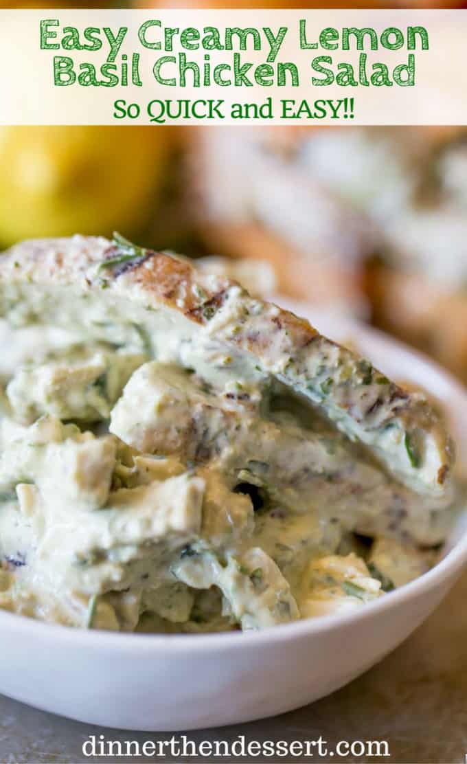 Creamy Lemon Basil Chicken Salad is the perfect lunch dish and takes just a few minutes in the food processor and some pre-cooked chicken.