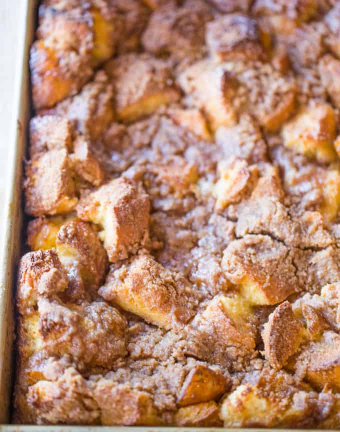 Easy French Toast Bake close up in pan