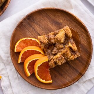 Square of French Toast with orange slices