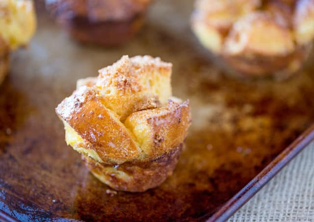 wood tray of French toast muffins