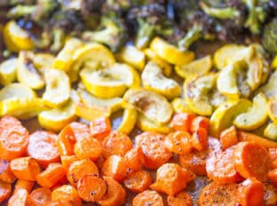 Rainbow Roasted Vegetables are the perfect way to enjoy eating healthy, colorful vegetables for adults and kids! Makes a perfect side for quick meals or dinner parties where you want to impress!