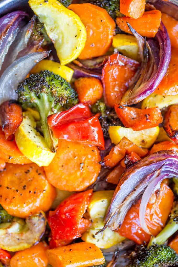 Rainbow Roasted Vegetables are the perfect way to enjoy eating healthy, colorful vegetables for adults and kids! Makes a perfect side for quick meals or dinner parties where you want to impress!