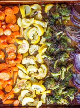 Rainbow Roasted Vegetables are the perfect way to enjoy eating healthy, colorful vegetables for adults and kids! Makes a perfect side for quick meals or dinner parties where you want to impress!