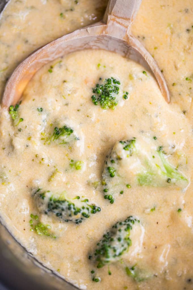 ladle of broccoli cheese soup 