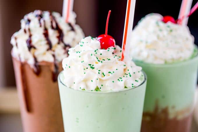 McDonald's Shamrock Shakes made in all three minty ways they've released this year! Classic, Chocolate Shamrock Shake and Shamrock Chocolate Chip Frappe.