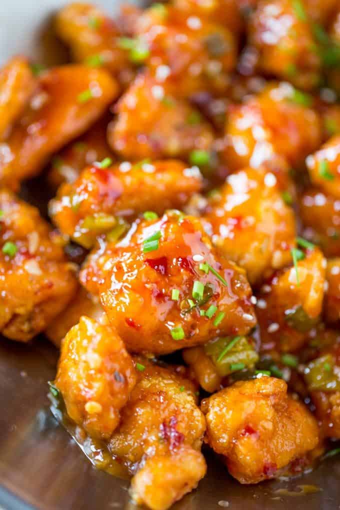 Crispy chicken shown in a bowl