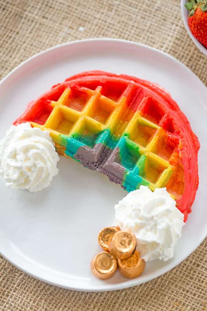colorful waffle on plate tilted 