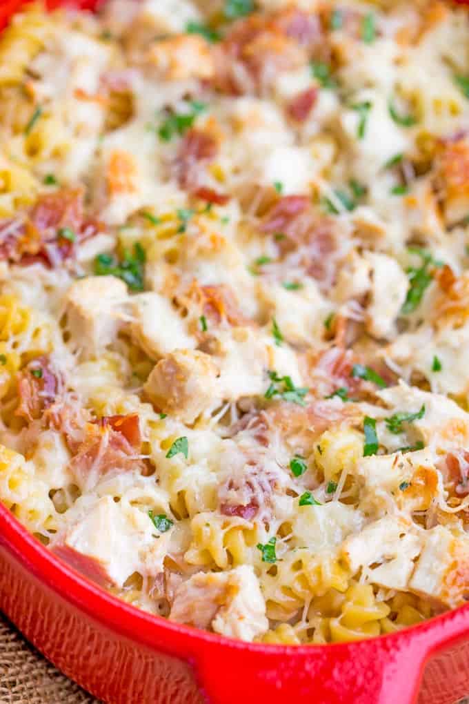 Chicken Bacon Ranch Pasta Bake - Dinner, then Dessert