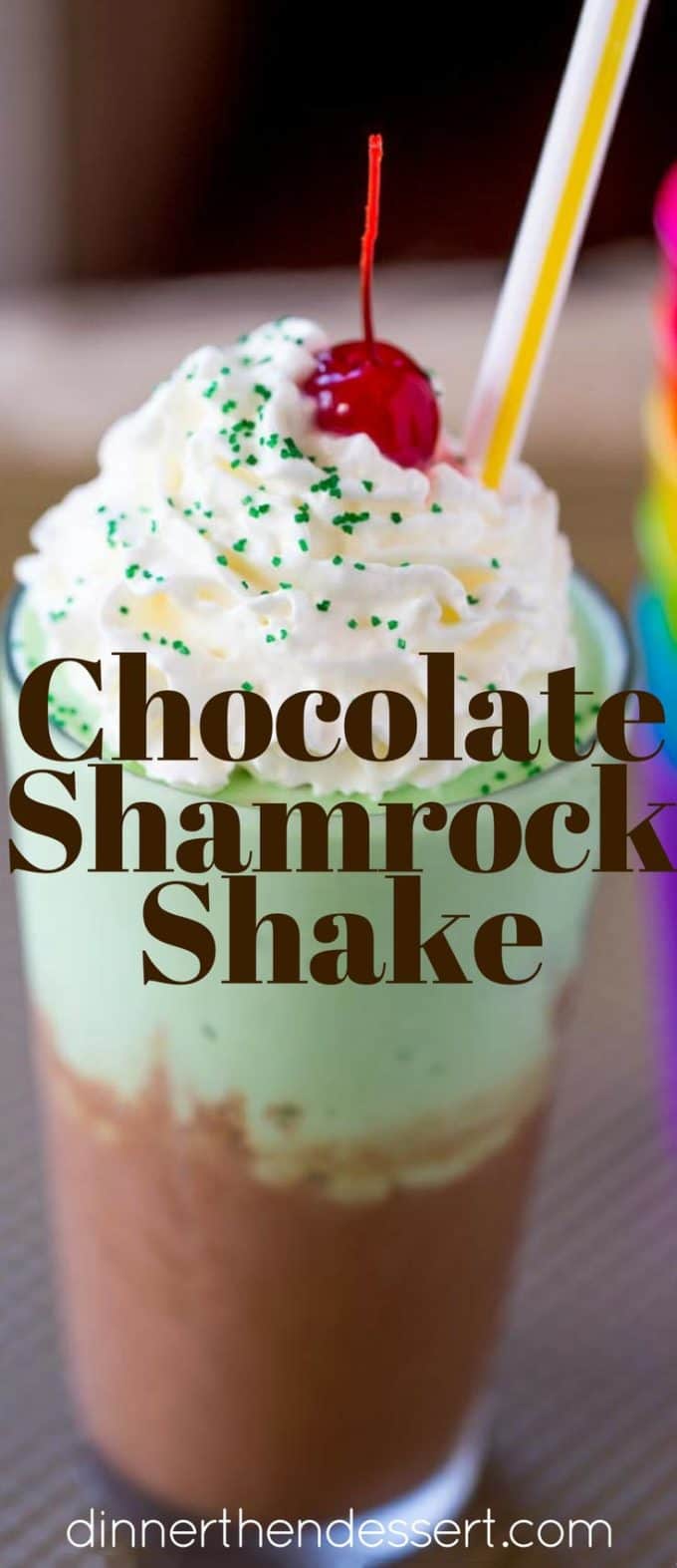 McDonald's Chocolate Shamrock Shake is half classic chocolate shake topped and half Shamrock Shake topped with whipped cream and a chocolate drizzle. The perfect mix of classics for a whole new flavor!