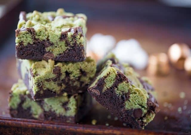 stack of Mint Chocolate Chip Brookies