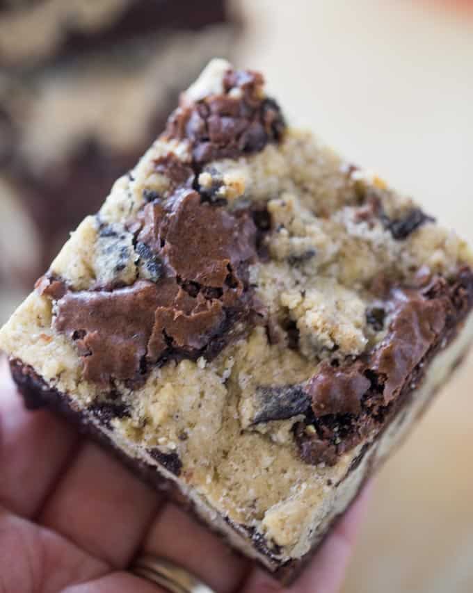 Oreo Chunk Brookies are the best of both worlds with an crispy oreo chunk cookie top and rich chewy dark chocolate brownie bottom.