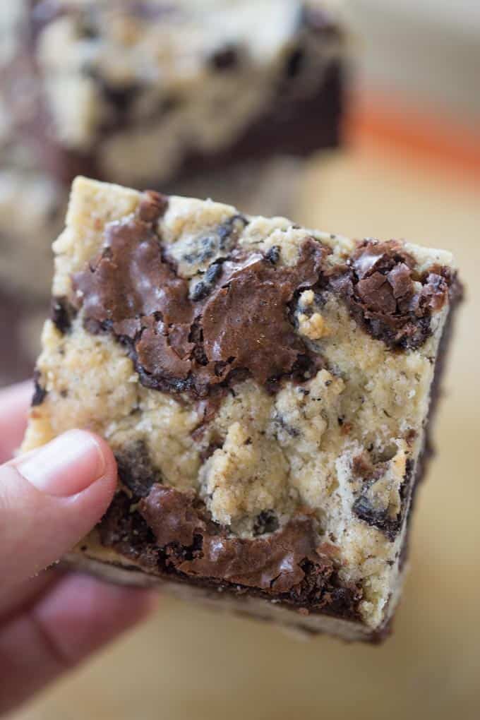 Oreo Chunk Brookies are the best of both worlds with an crispy oreo chunk cookie top and rich chewy dark chocolate brownie bottom.