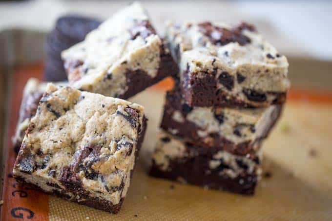 Oreo Chunk Brookies are the best of both worlds with an crispy oreo chunk cookie top and rich chewy dark chocolate brownie bottom.