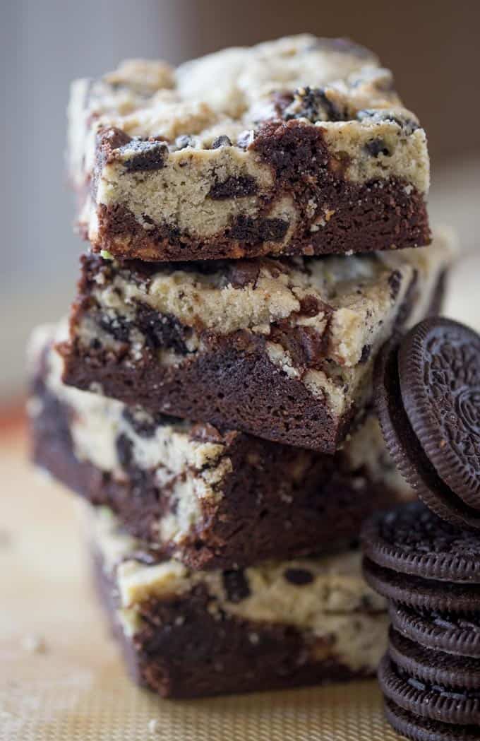 Oreo Chunk Brookies are the best of both worlds with an crispy oreo chunk cookie top and rich chewy dark chocolate brownie bottom.