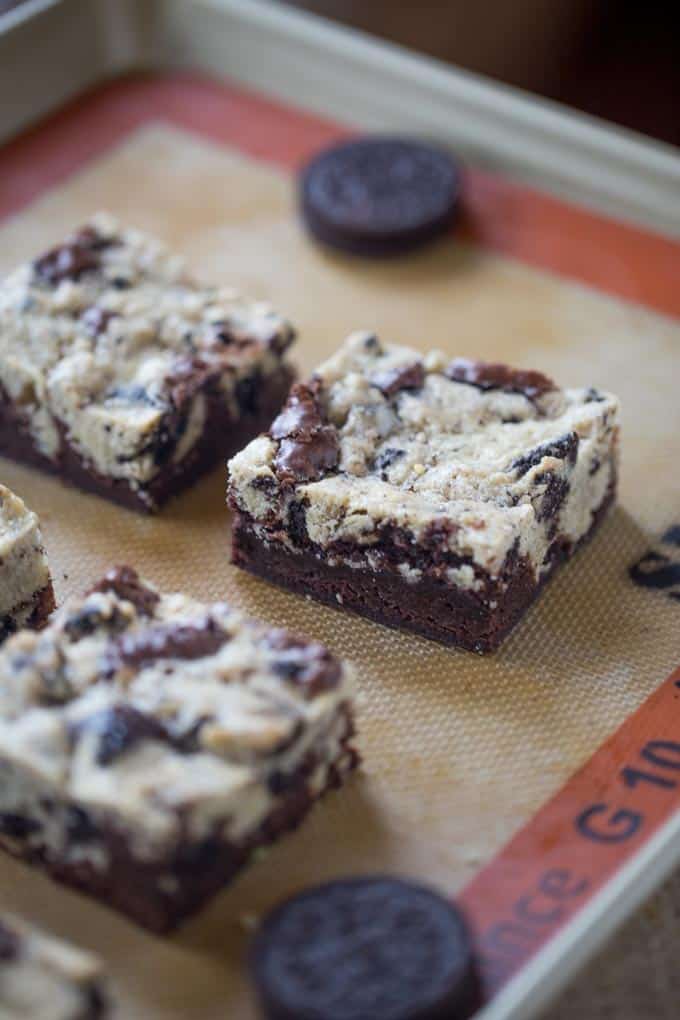 Oreo Chunk Brookies are the best of both worlds with an crispy oreo chunk cookie top and rich chewy dark chocolate brownie bottom.